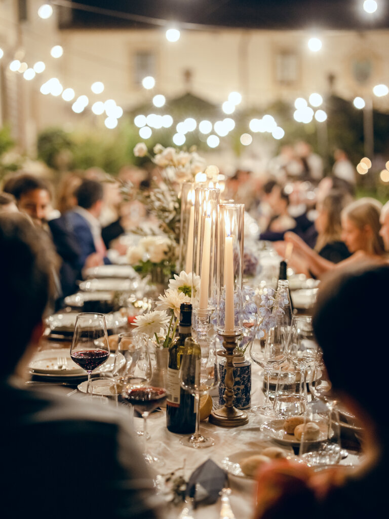 Beautiful candlelit reception dinner for this couple celebration in Florence, Italy
